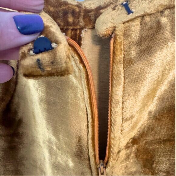 Handmade Gold Crushed Velvet A-Line Mini Skirt High Waist 15” Flat - Picture 5 of 6